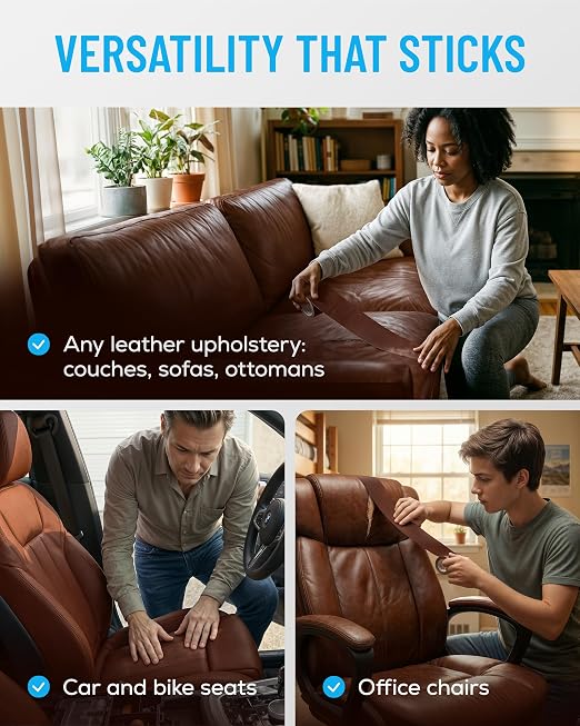 MATCH 'N PATCH Brown Leather Repair Tape, 4.50" x 30' for Furniture | Realistic Faux Leather Patches for Couch, Sofa, Upholstery, Car Seat & Other Furniture, Vinyl Repair Kit, Self Adhesive Patch