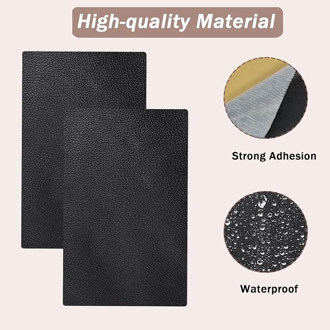 4PCS Self-Adhesive Leather Repair Patches, 8 x 12 Inch Black Repair Patch Tape for Couches Waterproof Leather Patches for Furniture, Sofa, Chair, Car Seats (Black)