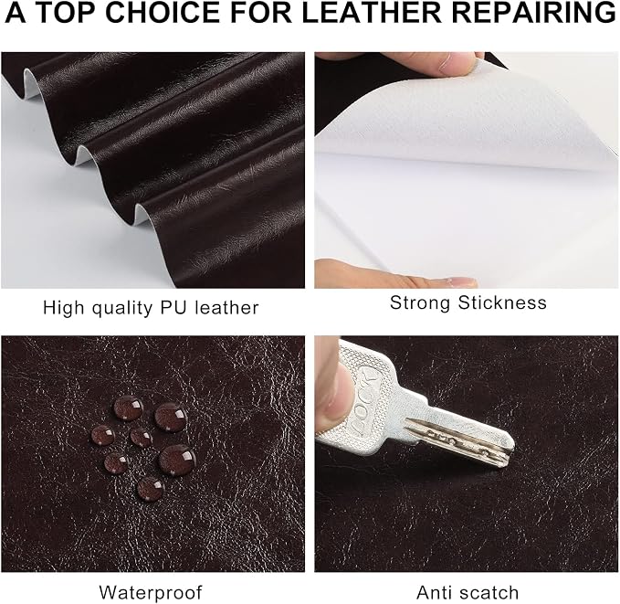 YAFLC Leather Repair Patch for Furniture, 4" x 63" Self Adhesive Leather Repair Kit Vinyl Repair Tape for Car Seat Sofa Jackets Couches Chair Glossy Coffee