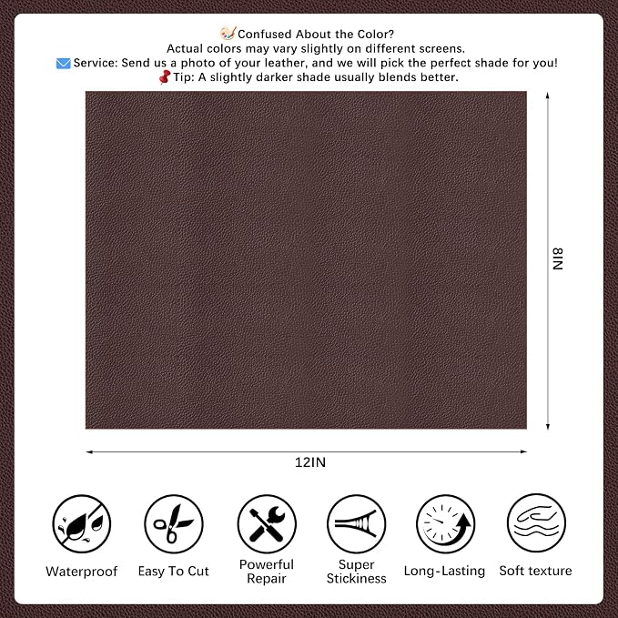 2 Pcs Coffee Leather Repair Tape, 8x12 Inch Leather Repair Patch Self-Adhesive, Waterproof Faux Leather Patch, Vinyl Repair Tape for Couch, Sofas, Furniture, Office Chair, Car Seats