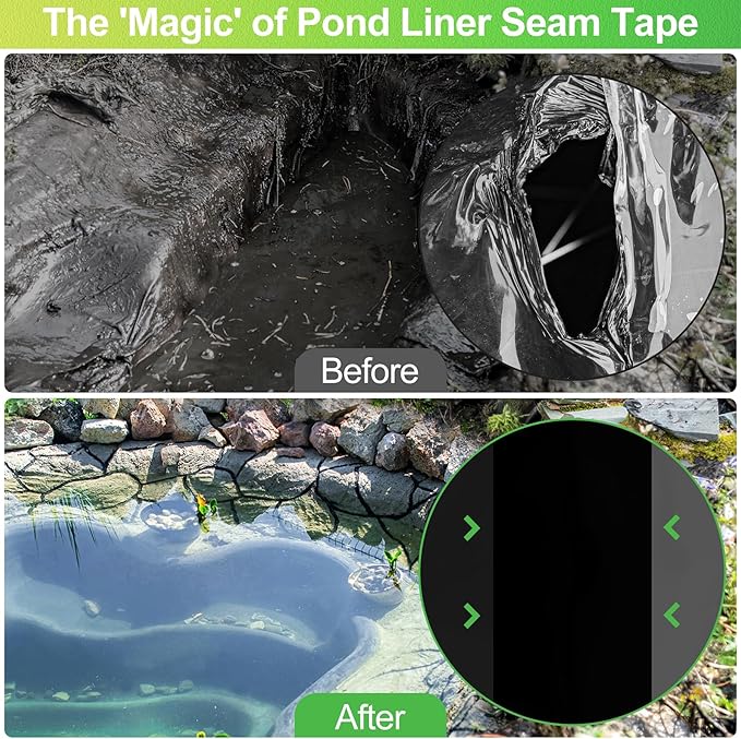 ToLanbbt 2PCS Pond Liner Repair Patch, 10'' x 10'' Self Adhesive Waterproof EPDM Liner Repair Patch Kit Thickened Rubber Pond Seam Peel and Stick Seam Kit for EPDM Garden Cover