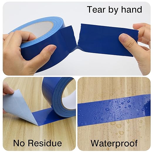 Heavy Duty Duct Tape 2 Inch X 33 Yards, 8.5 Mil Thickness, Multi Purpose Blue Duct Tape, No Residue, Waterproof and Tear by Hand - for Repairs, Industrial, Professional Use