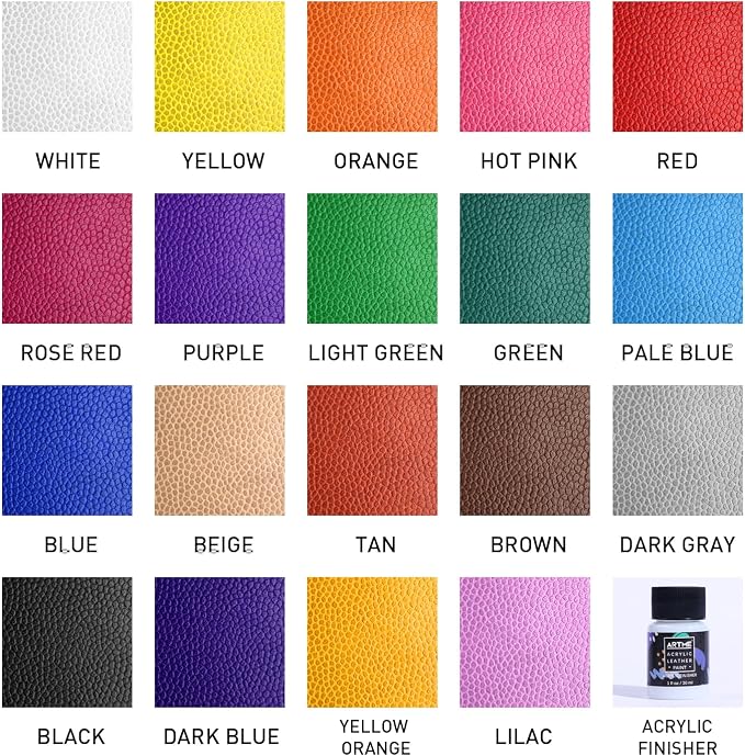 ARTME Acrylic Leather Paint Set, 20 Colors x 30ml Acrylic Leather Dye Kit Perfect for Shoes, Sneakers, Jackets, Sofa, and Car Seat