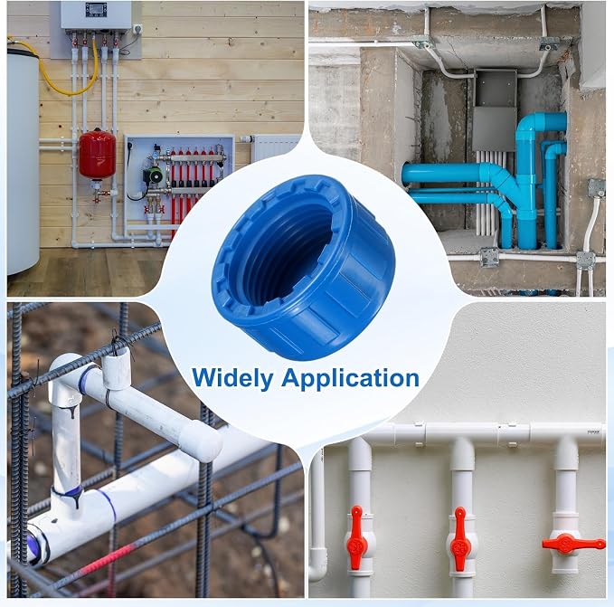 uxcell 5Pcs 3/4 Inch PT Female Thread PVC Pipe Fitting Cap, Cleanout Water Drain End Caps, Pipe Plug Socket Fittings with Tape for Water Heater Supply Lines, Plumbing, Blue