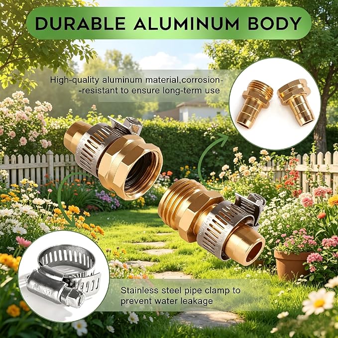 Dalmbox Garden Hose Repair Kit with Clamps, Male and Female Hose Fittings, Fit for 3/4"or 5/8" Garden Hose Fitting, 4 Sets