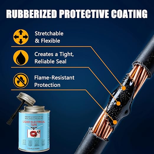 5.29 oz Liquid Electrical Tape – Quick-Drying Insulating Glue, Waterproof & High Temp Resistant, Liquid Wire Insulation Rubber with Brush Cap for Wires, Cables, Outdoor Equipment (Black)
