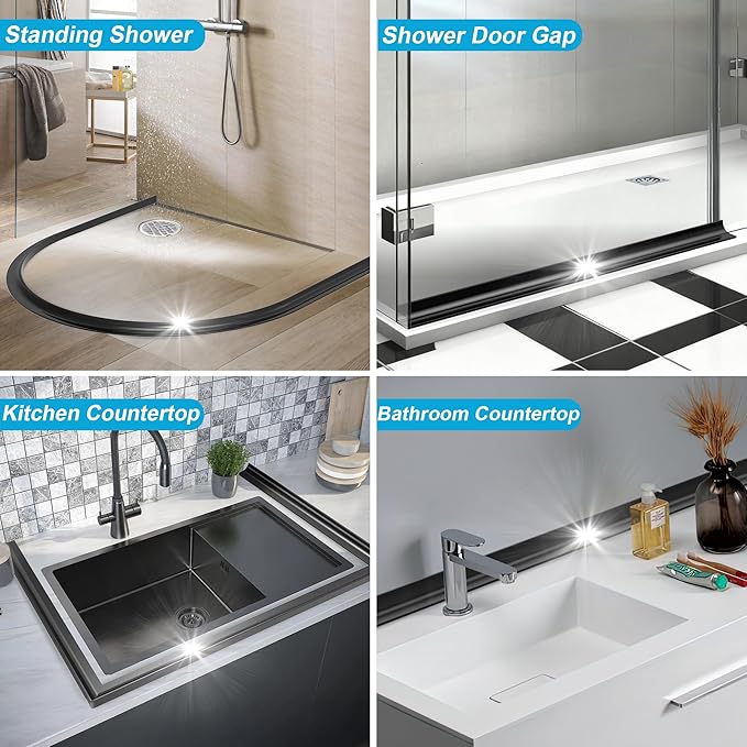 67Inch Shower Threshold Water Dam, Self-Adhesive Silicone Shower Barrier Water Stopper Shower Door Bottom Seal Strip Shower Splash Guard for Bathroom Kitchen Bathtub
