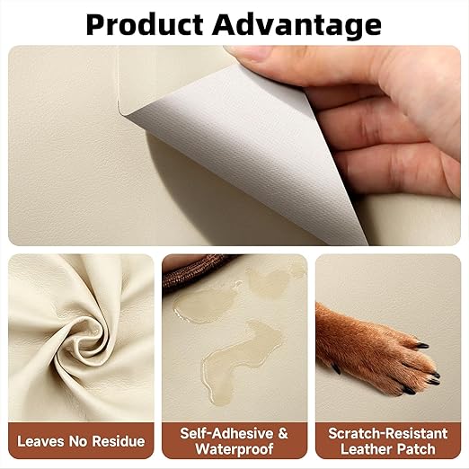 Beige Leather Repair Tape, 3.15" x 59" Heavy Duty Vinyl Repair Patch, Waterproof Self Adhesive Leather Repair Kit for Fixing Holes & Scratches on Couch, Car Seat, Furniture