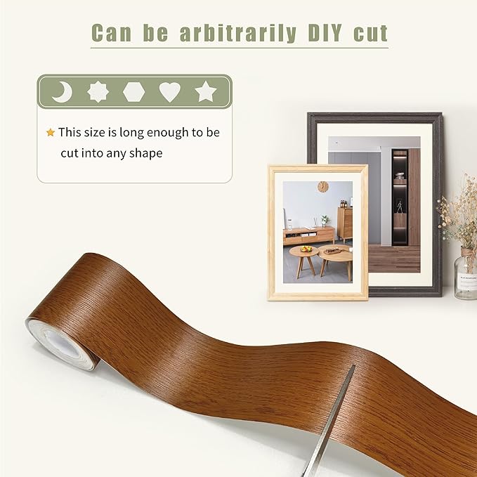 Besezx Wood Grain Tape, 2.4" X15', Self Adhesive Wood Grain Repair Patch for Tables, Chairs, DIY,Baseboards, Doors, Windows, Floors and Furniture Renovation.（Raw Wood Grain）