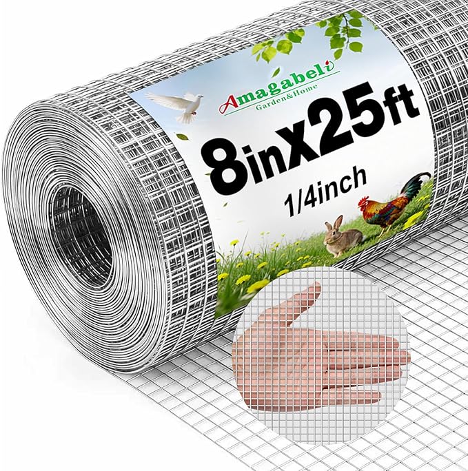 Amagabeli Hardware Cloth 8 inch x 25 ft 1/4 Inch Galvanized Wire Mesh Small Animal Barrier for Foundation Vents Fence Gaps Shed Bottom Chicken Coop Repair Rustproof Critter Blocker Screen DIY Craft