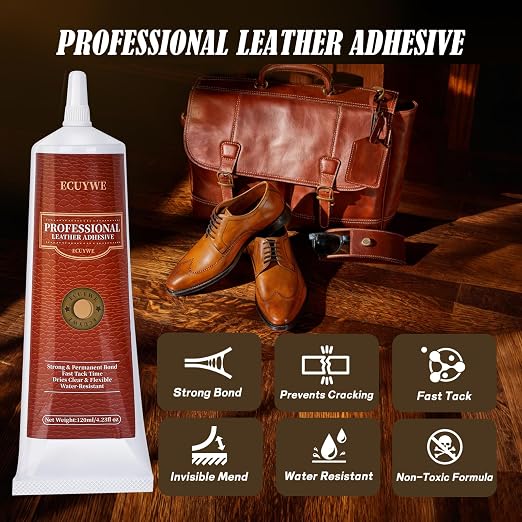 Leather Glue, 4.32oz Flexible Clear Adhesive for Leather Repair, Shoe Glue for Boots, Bags, Furniture, Waterproof & Strong Bond, Non-Yellowing,