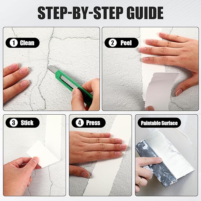 Tape Serrated Edge for Drywall Patch Joint Repair- High Adhesion, Easy Tear Wall Repair Tape (2in*65ft, White)