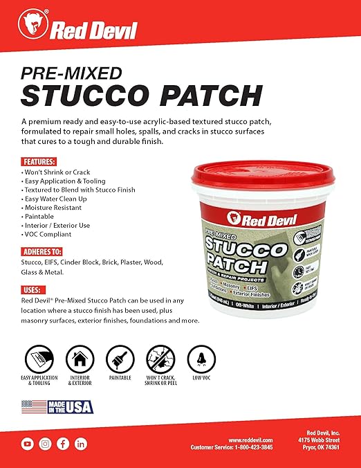 Red Devil 0450 Pre Mixed Stucco Patch, Off White, Quart, 6 Pack