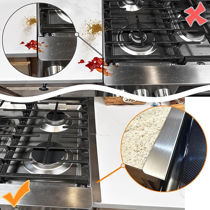 Stove Gap Covers Stainless Steel, Stove Gap Filler Between Stove and Counter, Stove Gap Guards and Range Trim Kit, Easy Retractable Length 13.8" to 27.6", Width 1", Heat-Resistant Stove Guard (2 Pack)