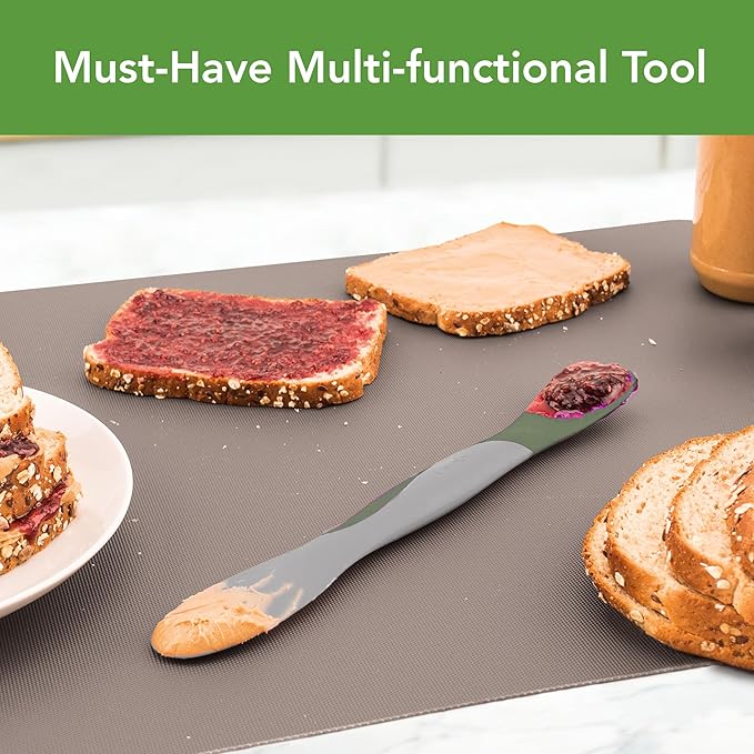 Tovolo Mini Scoop and Spread Tool for Kitchen Meal Prep Small Sandwich Spreader Spatula for Peanut Butter Jelly, Silicone BPA Free Dishwasher Safe Scooper Spreader, Thyme Green and Charcoal Gray