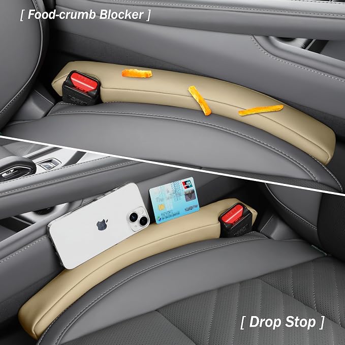 2PCS Leather Car Seat Gap Filler organizer,Gap plug box for car seat space,fill between gap strip,Fits gaps 3.5-6cm(1.4-2.4 in) wide(Beige)