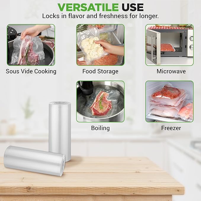 NutriChef Vacuum Sealer Bags 8x50 Rolls 2 pack Compatible with All Brands, Commercial Grade, Heavy Duty, Great for vac storage, Meal Prep or Sous Vide