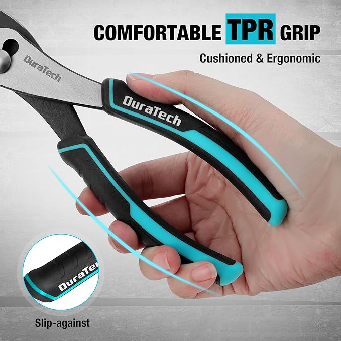 DURATECH 8 Inch Slip Joint Pliers, Pliers Tool with Comfortable TPR Handle, High Carbon Steel, Strong Sharp Teeth, Pliers for Tightening, Loosening and Gripping Nuts and Bolts (Pack of 2)