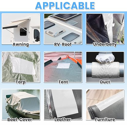 Tikfoam Waterproof Repair Tape for Fabric, Awning, RV Roof, Underbelly, Tarp, Tent, Sail and Boat Cover Outdoor Repair Patch, Heavy Duty, UVproof, Multipurpose White