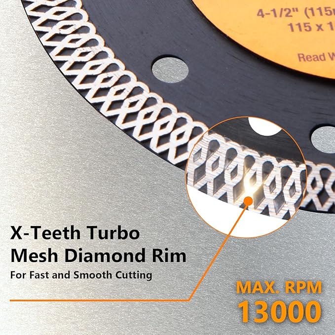 POWERTEC 14031 4-1/2 Inch Diamond Saw Blade for Angle Grinder – 1pk Super Thin Turbo Mesh Rim Blade for Cutting Porcelain, Granite & Ceramic Tile w/ 4pk Large Square Grout Sponge – Tile Grout Removal