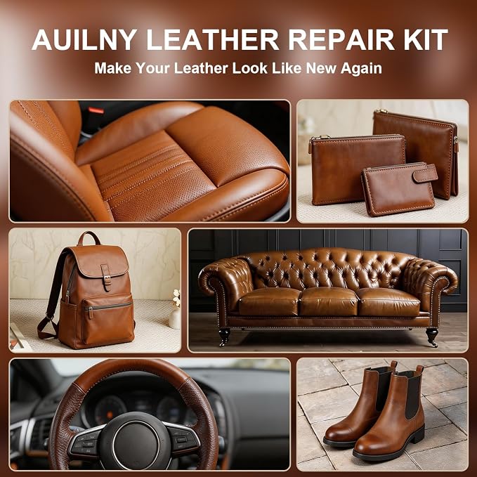 Leather Repair Kit for Furniture, Sofa, Jacket, Car Seats & Purse. Fix Tears, Scratches, Holes & Peeling on Genuine, Faux, Bonded.（5 Colors）