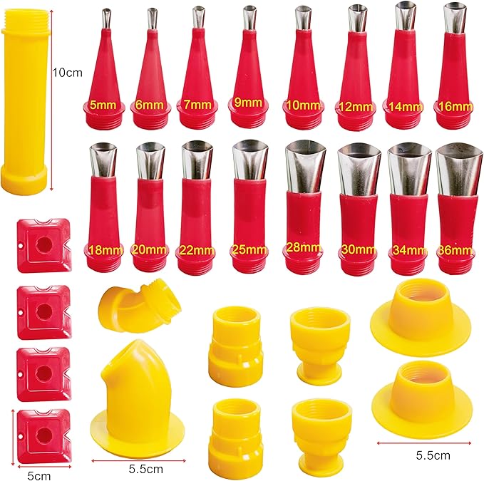 29PCS Universal Integrated Rubber Nozzle Tool Kit,Caulking Tips,Caulking Nozzles for Sausage Caulking Guns and Hard Glue Guns, Durable Stainless Steel Caulking Nozzles