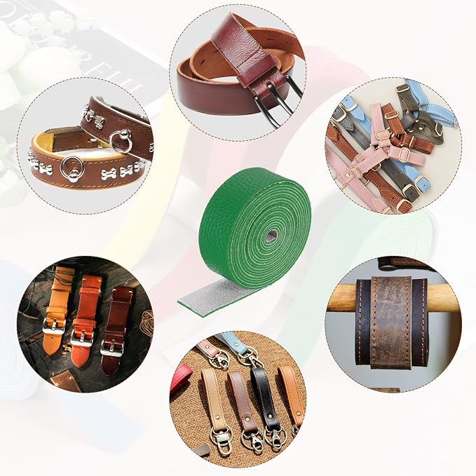 MECCANIXITY Faux Leather Strap, 1" Width x 98" Long Grained Leather Belt Strip Trim Roll for DIY Craft Projects, Pet Collars, Traction Ropes, Bag Straps, Hobby Workshop (Green)