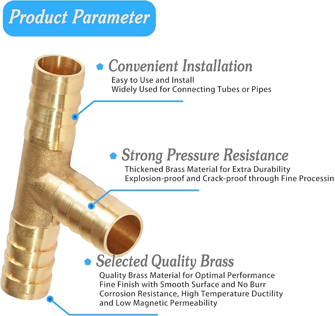 Brass Hose Tee Shaped 3 Way Barb Fitting 5/32" 3/16" 1/4" 5/16" 3/8" 1/2" Splicer Mender Assortment Kits with Stainless Steel Pipe Clamps air hose repair kit for Gas/Fuel/Air