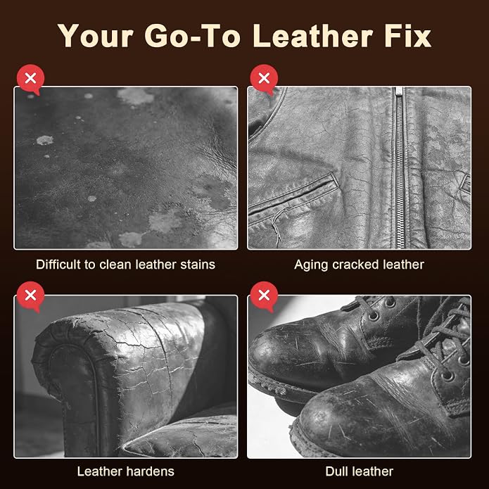 Leather Care Kit – Includes 3.52oz Saddle Soap, 3.52oz Leather Oil, 2 Horsehair Brushes, Cloth & Sponge – Complete Leather Cleaning, Polishing & Conditioning Set – Perfect Gift for Men & Women
