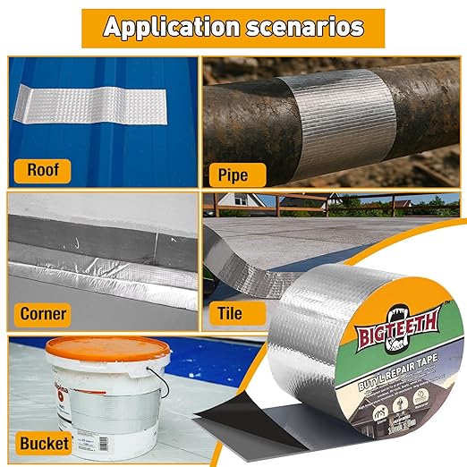 BIGTEETH Aluminum Butyl Repair Tape - 4 inch x 16 feet Waterproof Tape for Pipes, Doors, Windows, RV Roofs, Boats, Vents, etc