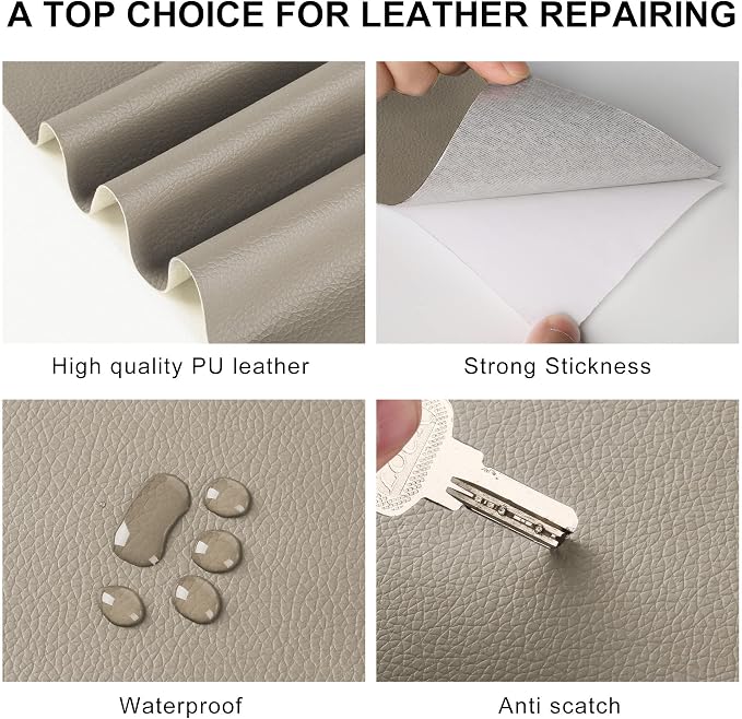 YAFLC Leather Repair Patch for Furniture, 40" x 16" Self Adhesive Leather Repair Kit Vinyl Repair Tape for Car Seat Sofa Jackets Couches Chair Khaki