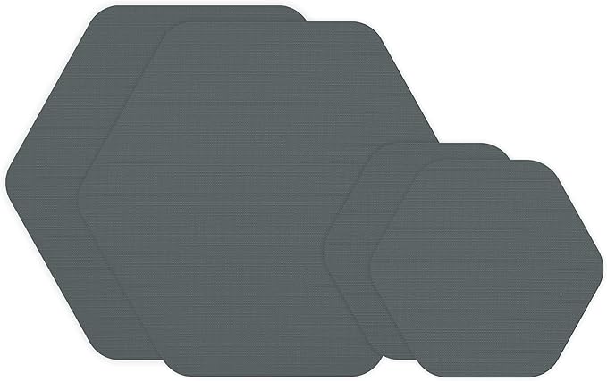GEAR AID Tenacious Tape Hex – 2.5” & 1.5” Repair Patches (4 Patches: Two 2.5” & Two 1.5”, Gray) – Peel-and-Stick Outdoor Nylon Fabric to Fix Holes and Burns in Down Jackets, Rain Gear and Tents