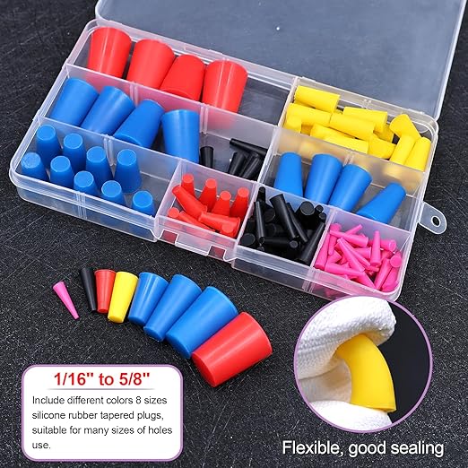 40PCS Silicone Rubber Stoppers, 8 Sizes High Temp Silicone Rubber Protective Tapered Plug Assortment Kit,Masking System Kit Perfect for Powder Coating, Painting, Anodizing, Plating & Media Blasting