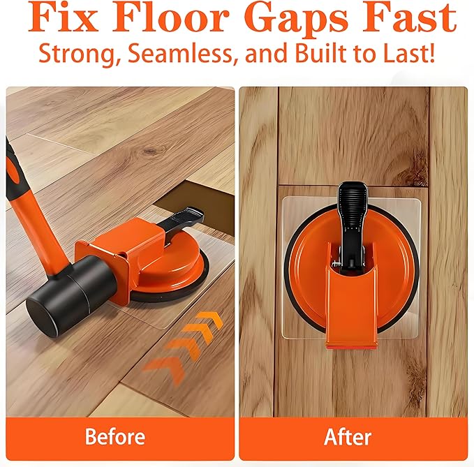 Floor Gap Fixer Tool, Heavy Duty Floor Gap Repair Tool with Rubber Mallet, Includes 6 Reusable Sticky Pads for Fixer Vinyl Plank Flooring,Wood Floor,Tile,Laminate Flooring Tools