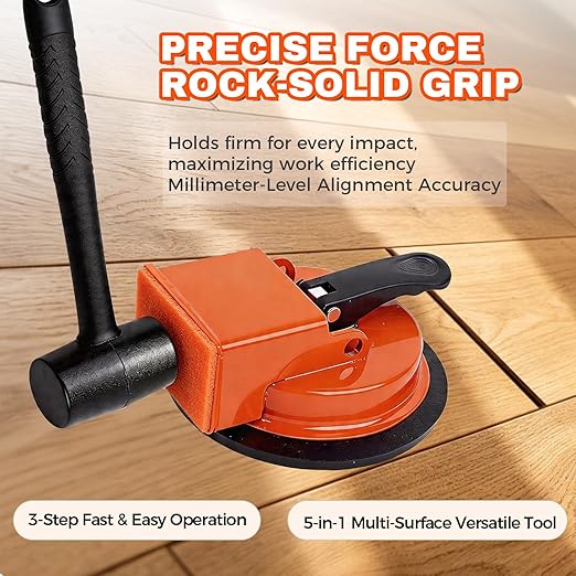 Heavy Duty Floor Gap Fixer Tool, Floor Suction Cup Tool for Gaps with 5 Cuttable Sticky Pads, Grout Scraper & Gloves, Fits ≥4.8" Wide Wood/LVP/Vinyl Flooring(Black)