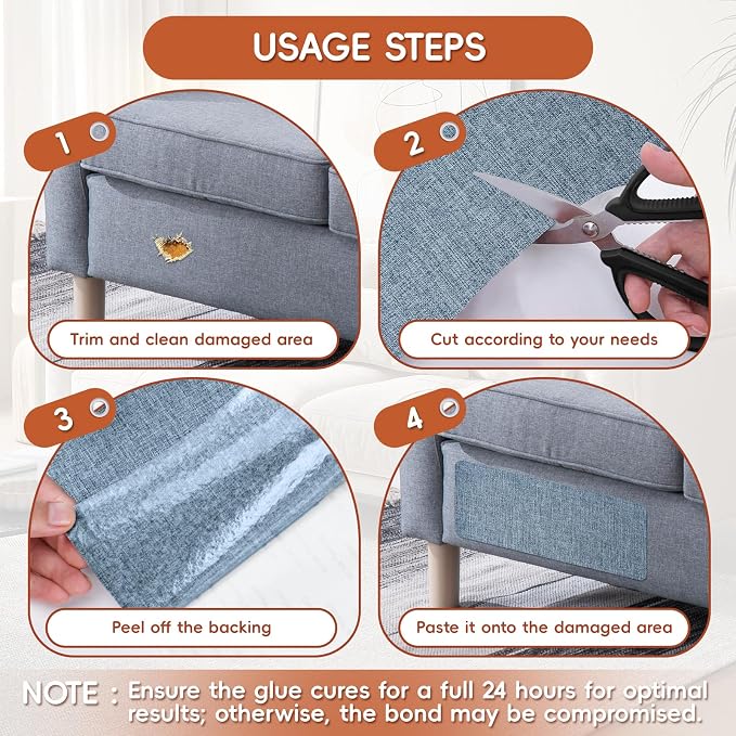 Linen Fabric Repair Tape 16x79 Inch, Self Adhesive Couch Patch Repair Fabric Tape for Furniture, Linen Patch Kit for Couch, Carpet, Upholstery, Chair, Sofa, Cushion, Bag (Blue Grey)