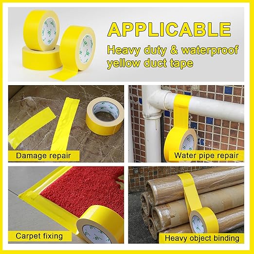 BOMEI PACK Light Yellow Duct Tape, 3Rolls Heavy Duty Strong Industrial Color Duct Tape 9.0mil x 1.88inch x 30yds for Packing and Repairing