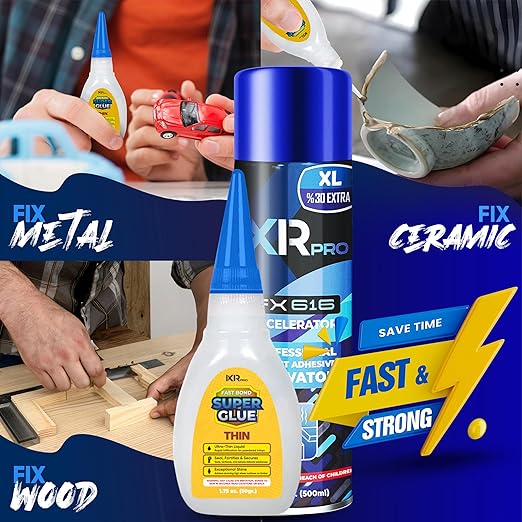 CA Glue with Activator Kit 1.75 oz Thin Viscosity Cyanoacrylate Glue 16.9 oz Activator Spray Heavy-Duty SuperGlue for Gap-Filling, Wood, Metal, Plastic, Furniture Repair, Vertical, Overhead Surface