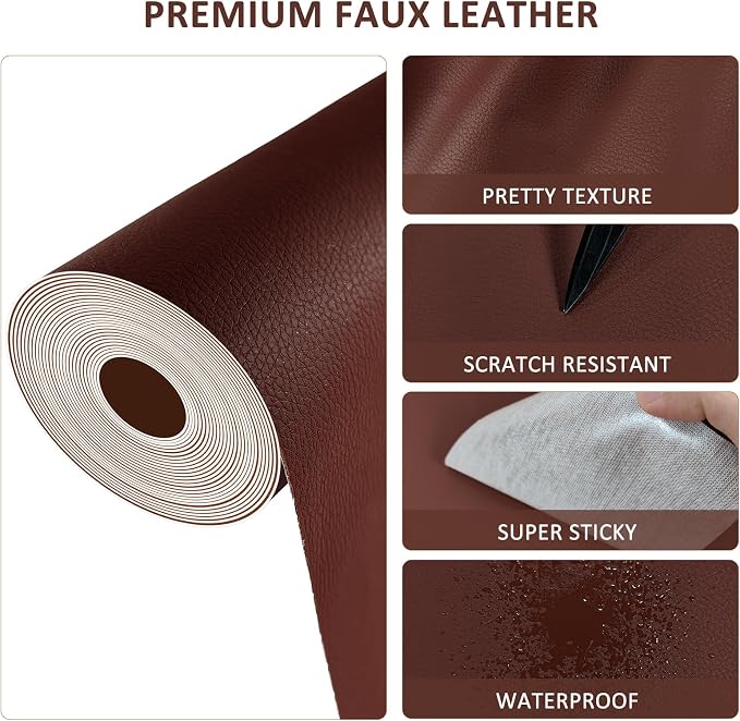 AOOTOOLINK Leather Repair Patch 35X79 Inch Self Adhesive Leather Repair, Large Leather Repair Tape for Couches, Furniture, Car Seats, Cabinets, Sofa, Handbags (Dark Brown, 35X79 Inch)