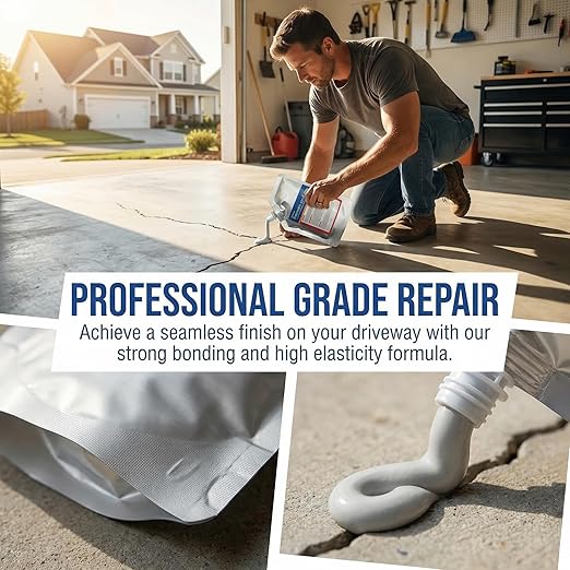Self-Leveling Waterproof Concrete Crack Filler 2-Pack (2.21 lb), High Elasticity Repair Sealant Caulk for Driveway, Patio & Outdoor Concrete Joint Repair