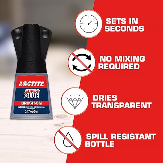 Loctite Super Glue Brush On Liquid, Clear Superglue for Leather, Wood, Metal, Crafts, & Repair, Cyanoacrylate Adhesive Instant Glue, Quick Dry - 0.17 fl oz Bottle, 2 Pack