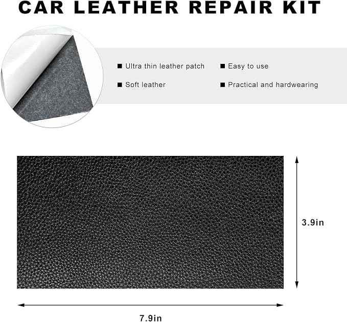 2 PCS Car Leather Repair Kit, 4×8 Inch Waterproof Self Adhesive Leather Repair Patches Kit, Super-Thin Cuttable PU Vinyl Patch Tape for Repairing Car Seats Sofas Chairs (Black)