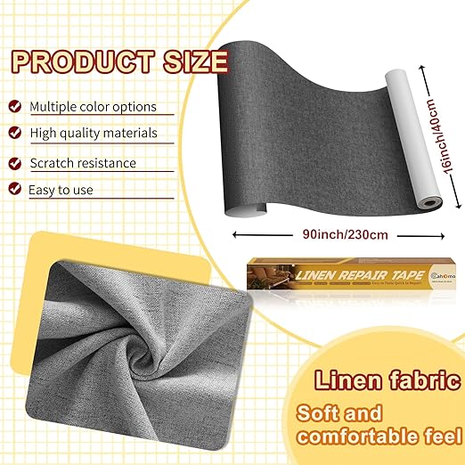 Linen Repair Tape 16x90 inch, Self Adhesive Fabric Patches, Couch Repair Patch Kit, Fabric Repair Tape for Furniture, Sofas, Carpet, DIY, Headboards, Chairs, Pillows, Linen Goods - Brown