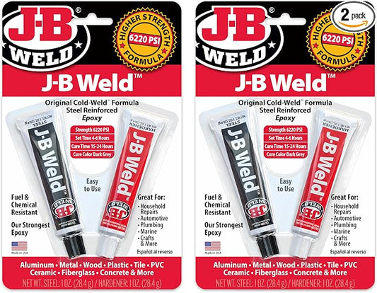 J-B Weld Original Epoxy, Steel Reinforced Epoxy, High Strength - 2 Pack, Dark Grey (8265S-2)