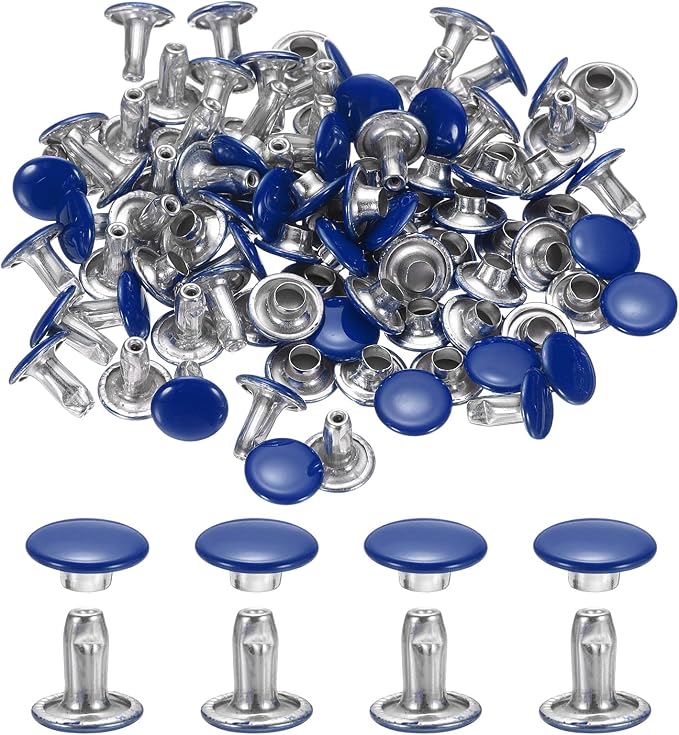 uxcell 120Set Leather Rivets, 8mm Double Cap Rivet Tubular Metal Studs Repairs Decoration Craft Accessories for Repair Decorate Leather Craft Belt Bag Shoes Purse Belts, Deep Blue