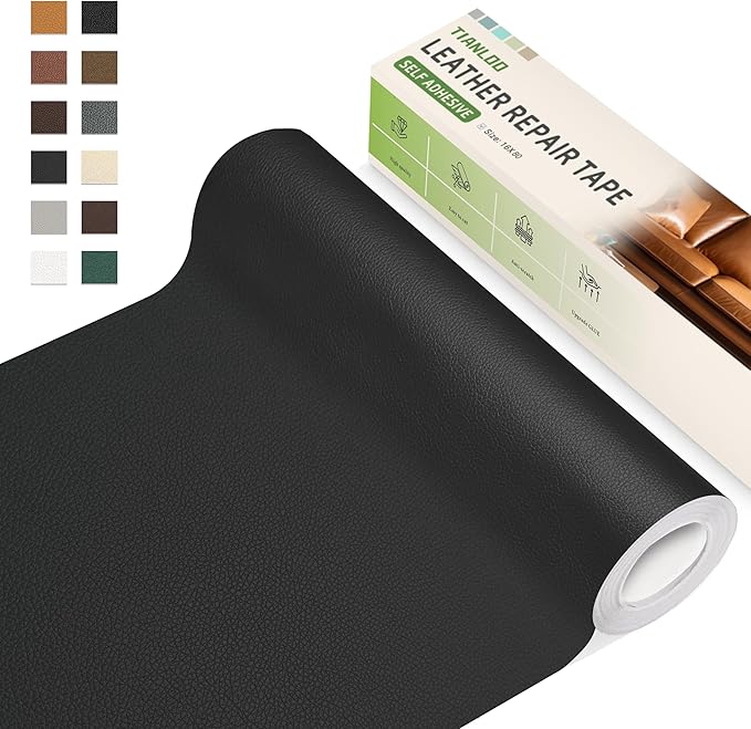 TIANLDD Leather Repair Tape,16 x 80 Inches Self Adhesive Leather Repair Patch，Leather Repair Kit for Furniture，Couches,Car Seats,Cabinets,Handbags(Black-Litchi Grain)