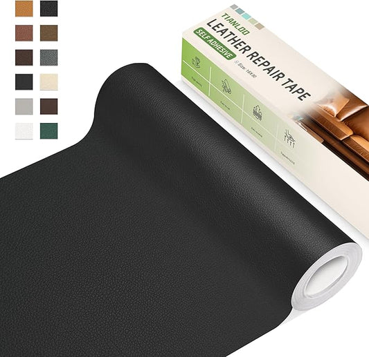 TIANLDD Leather Repair Tape,16 x 80 Inches Self Adhesive Leather Repair Patch，Leather Repair Kit for Furniture，Couches,Car Seats,Cabinets,Handbags(Black-Litchi Grain)