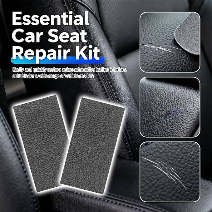 2PCS 8×4 Inch PU Leather Patch for Car Seat Repair,Self-Adhesive Leather Repair Patch Tape Vinyl Repairs Kit,Portable Car Leathers Repairs Kit (Gray)