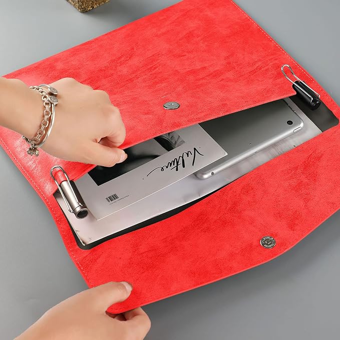 PU Leather A4 File Folder Document Holder Waterproof Portfolio Envelope Folder Case with Snap Closure Red