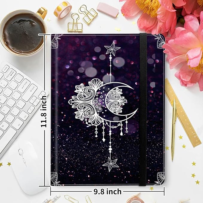 Padfolio Folder with Clipboard,Portfolios Organizer Clipboards with Storage Clipboard Writing Pad PU Leather Conference Document Organizer with Business Card Holder,Moonflower